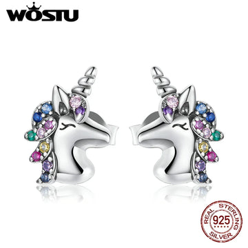 Boucles d’Oreilles Cheval Fantaisie - Arc-en-Ciel Argent