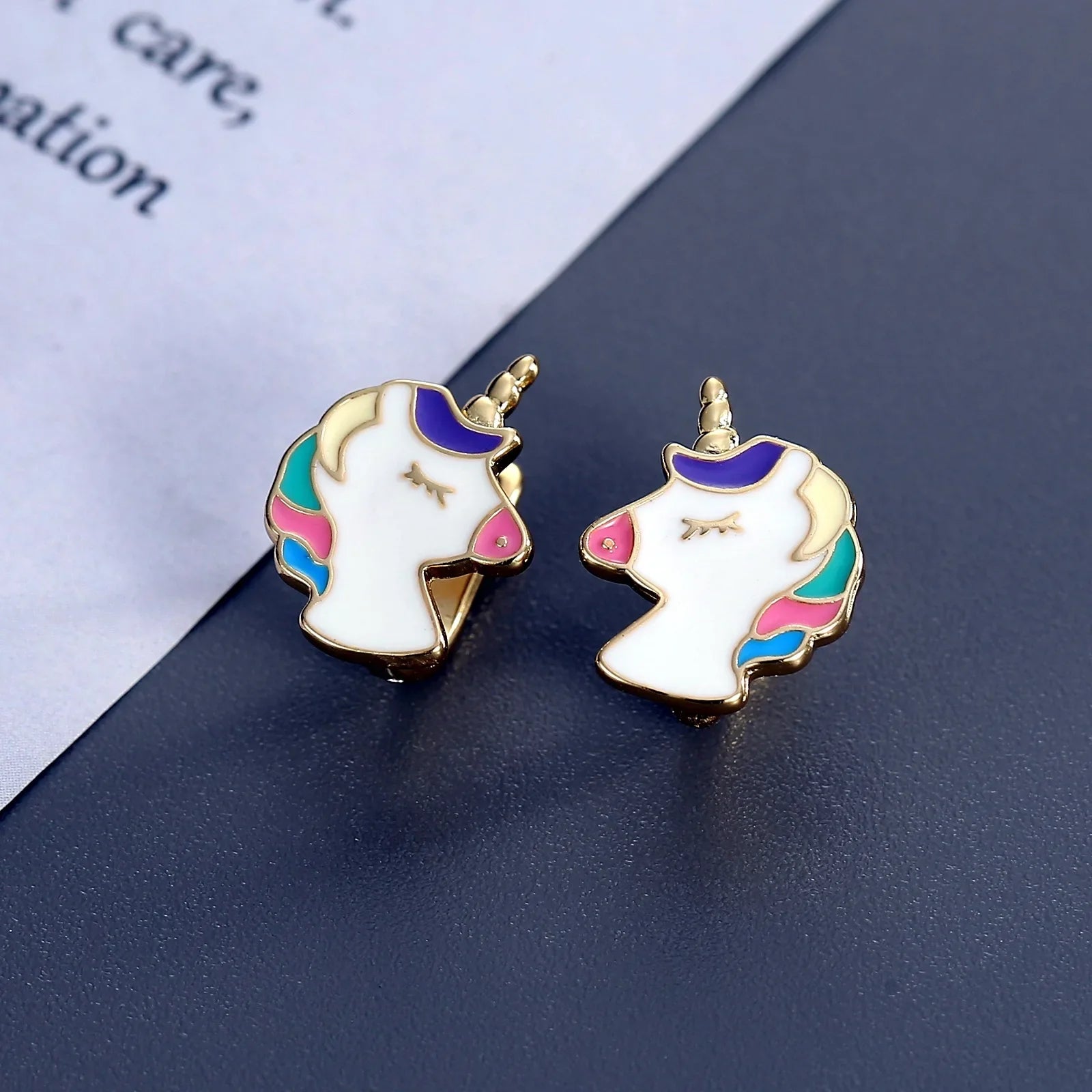 Boucles Cheval Licorne - Émail Arc-en-Ciel Argent