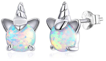 Boucles Licorne Opale - Argent 925 Hypoallergéniques
