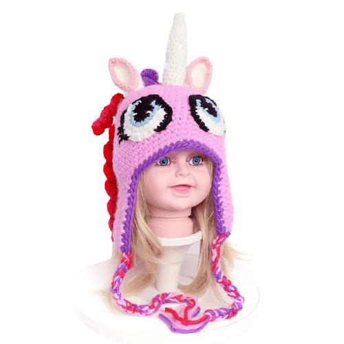 Bonnet Licorne Péruvien Longue Crinière Violet - Une Licorne