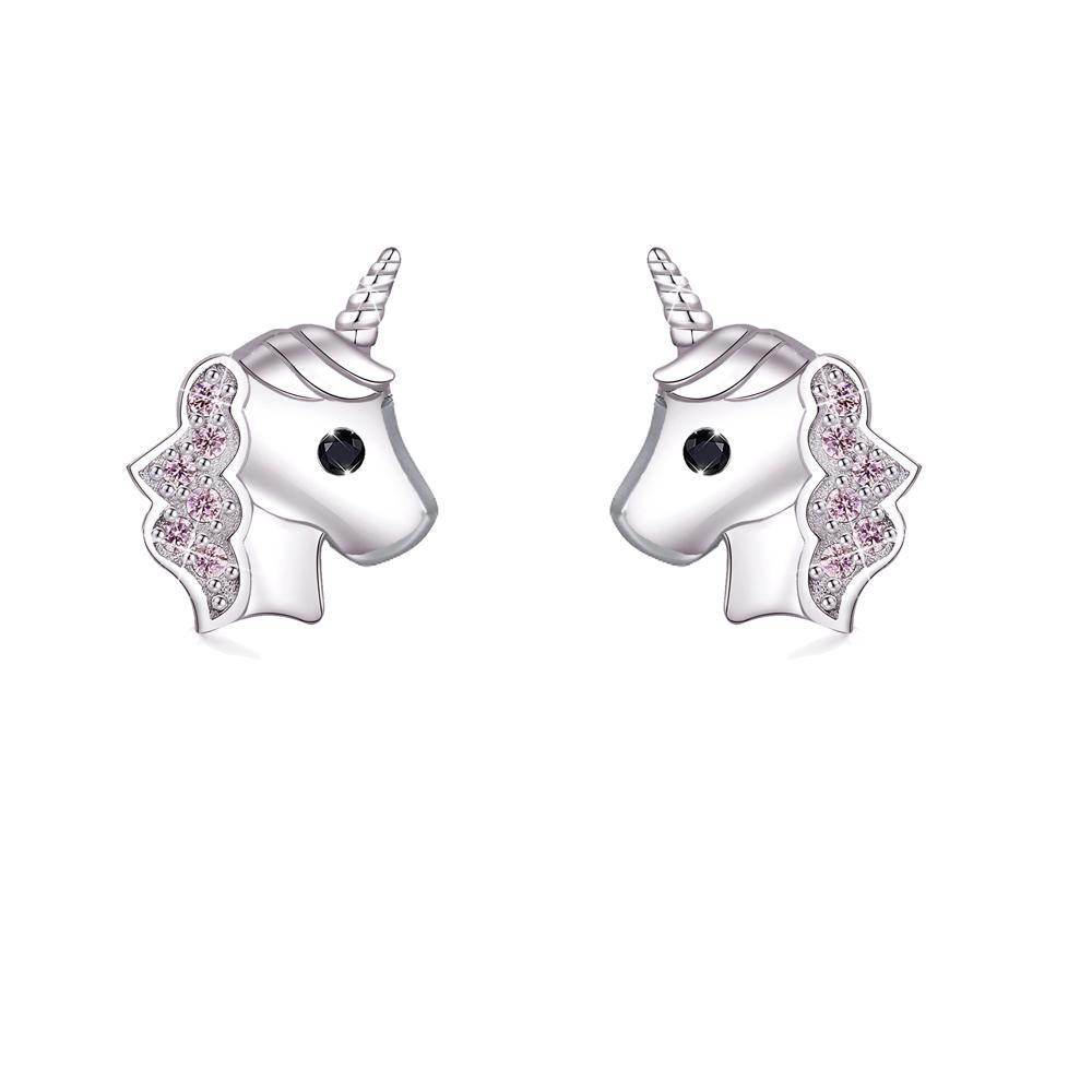 Boucles d'Oreilles Licorne<br> Tête en Argent - Une Licorne