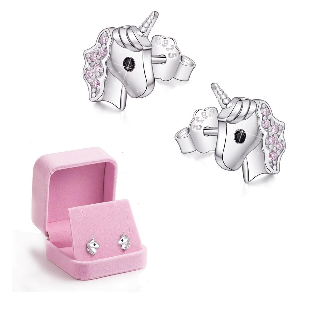 Boucles d'Oreilles Licorne<br> Tête en Argent - Une Licorne