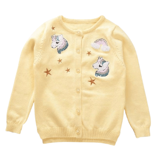 Gilet Licorne Tricot Jaune - Licorne Kawaii