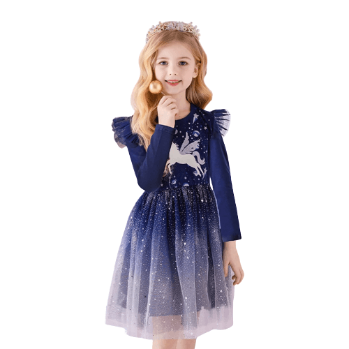 Robe Fille Licorne Bleu Foncé