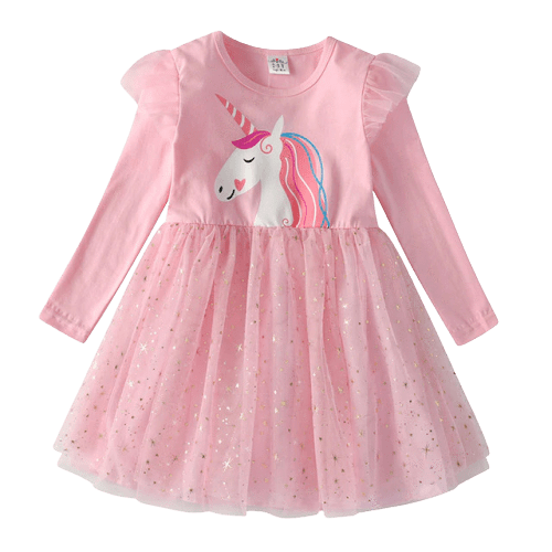Robe Licorne Manches Longues Rose